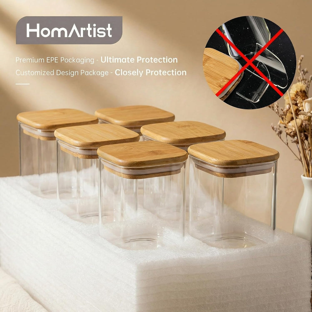 42 oz Square Glass Food Storage Containers with Airtight Bamboo Lids, 4Pack