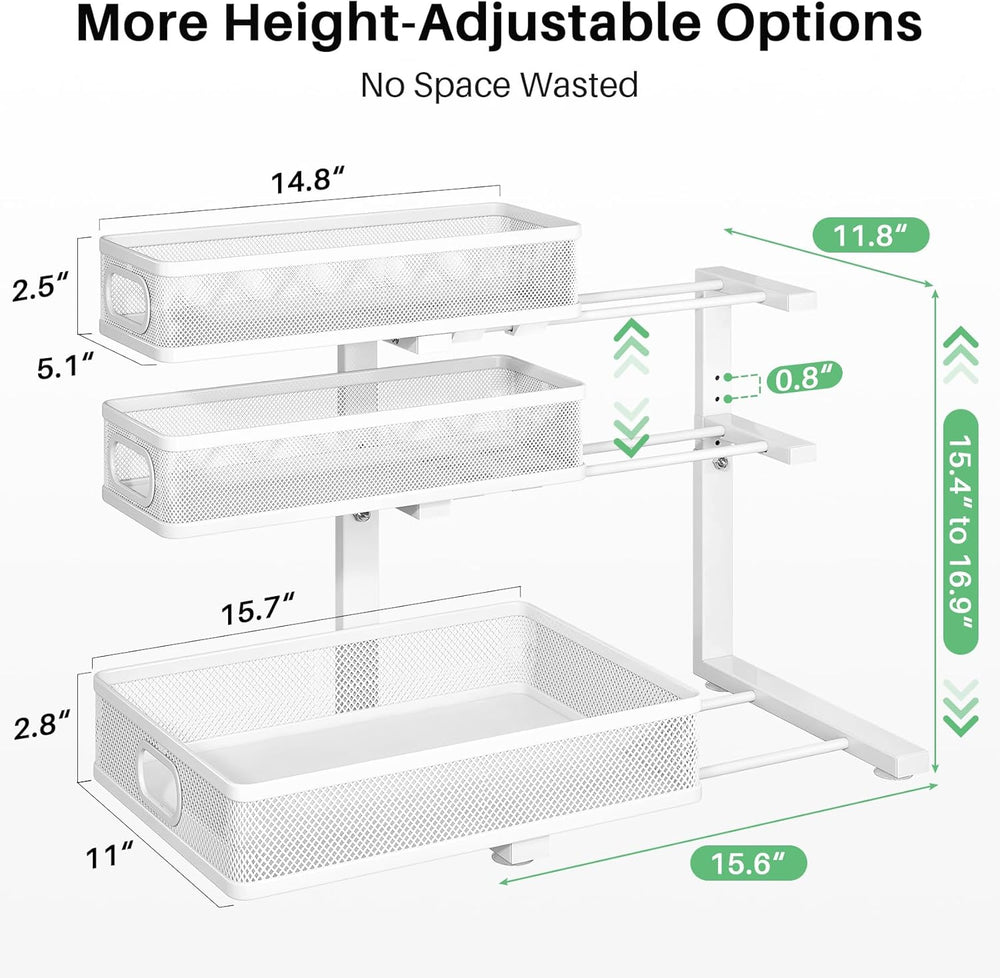 Kitstorack Under Sink Organizer, 2-Pack 3-Tier Height Adjustable Thickened Me...
