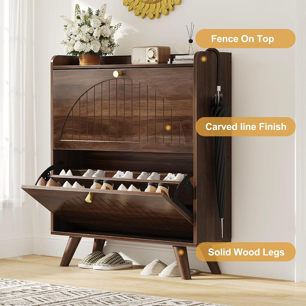 Decofy 37.6” Shoe Cabinet with 2 flip-Down Drawers, 3 Adjustable Levels, Suit...