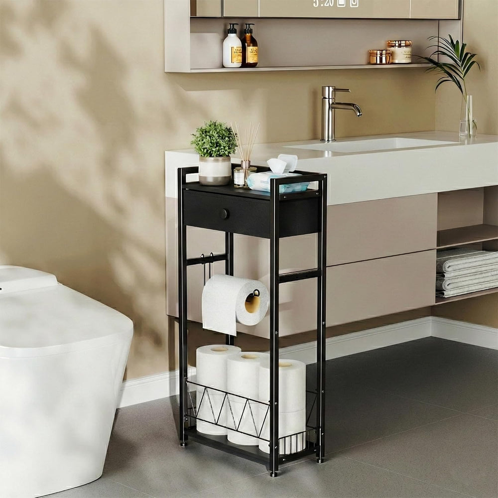Freestanding Toilet Paper Holder Stand with Storage Drawer, Narrow Bathroom S...