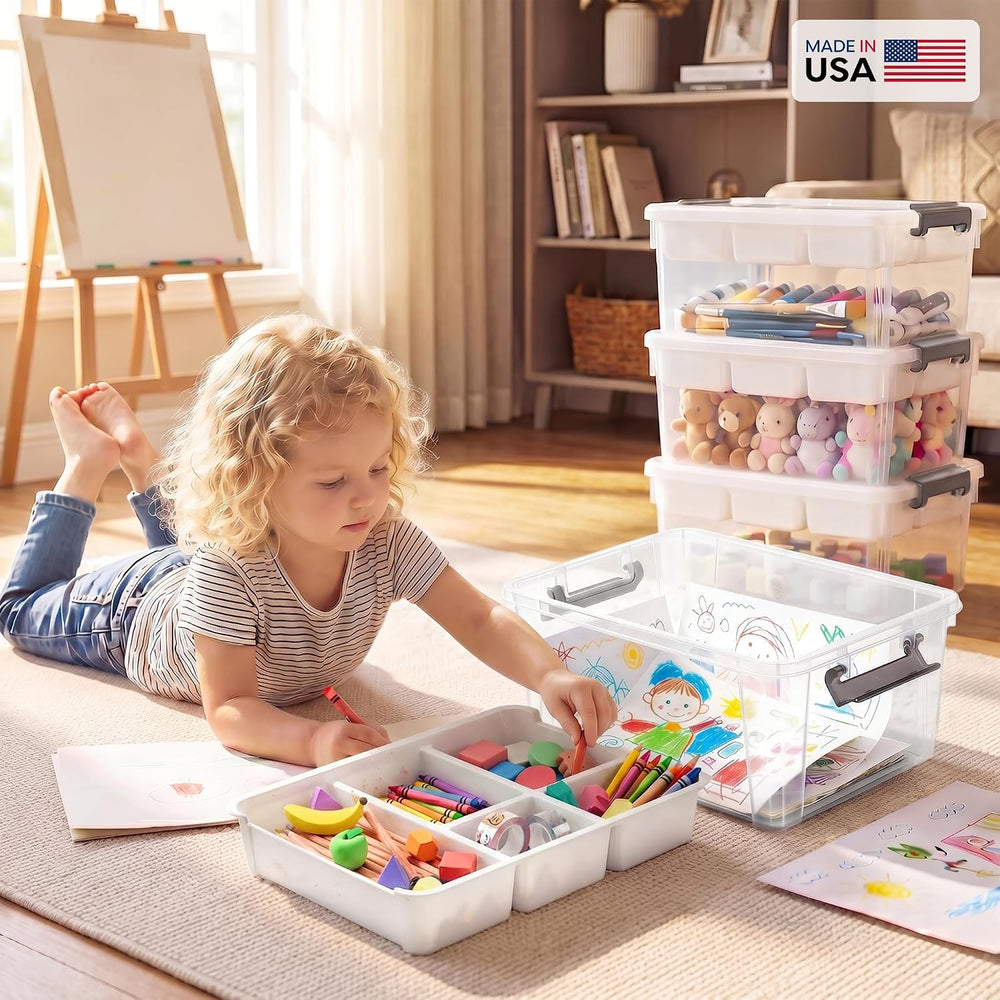 Citylife 17QT Clear Craft Organizers and Storage Box with Removable Tray