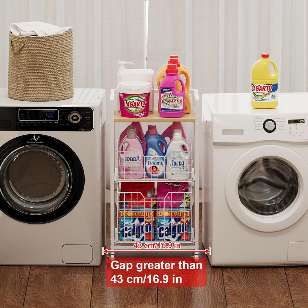 Hongtamoya 3 Tier Laundry Room Cart with Pull-Out Baskets, Storage Cart with ...