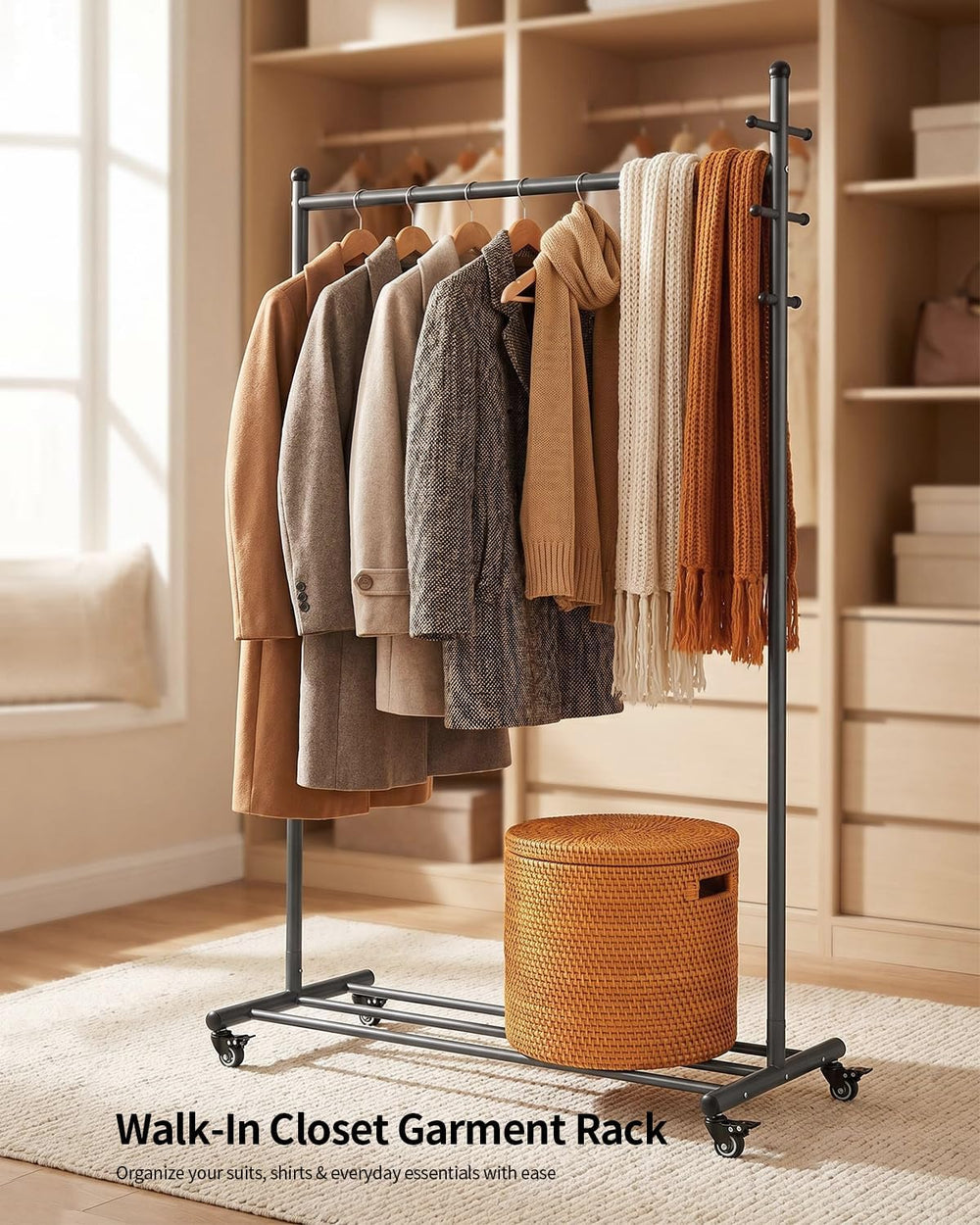 Rolling Clothes Rack Heavy Duty Garment Rack with Wheels Black