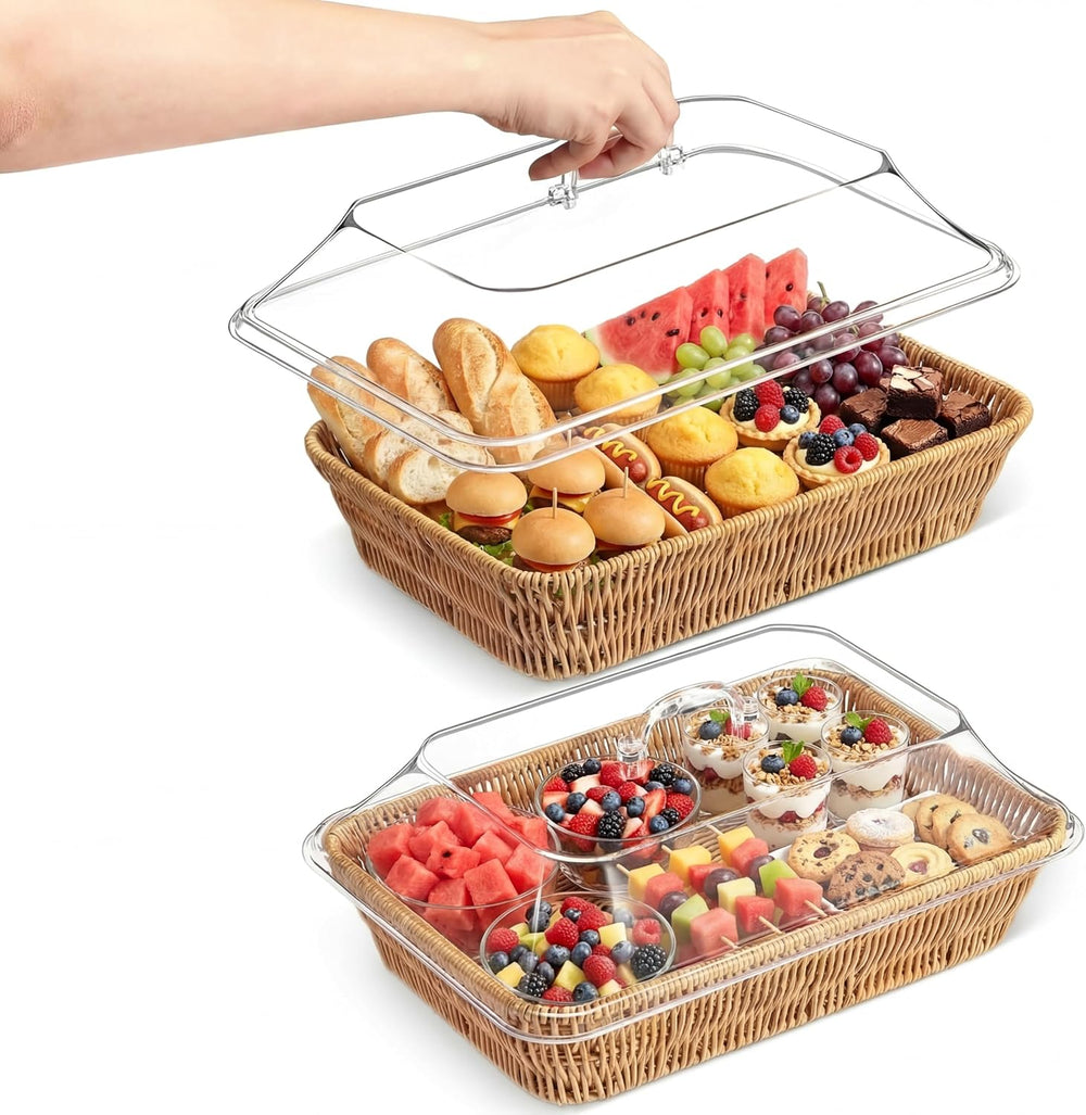 Ziliny 2 Set Wicker Bread Basket forServing, 13.78" X 9.84"