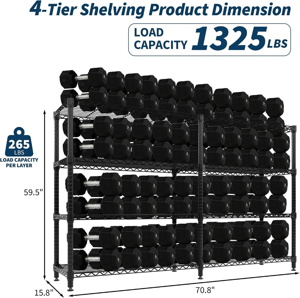 4-Tier Metal Storage Shelves,70.8" W x 15.8" D x 59.5" H, 265 ...