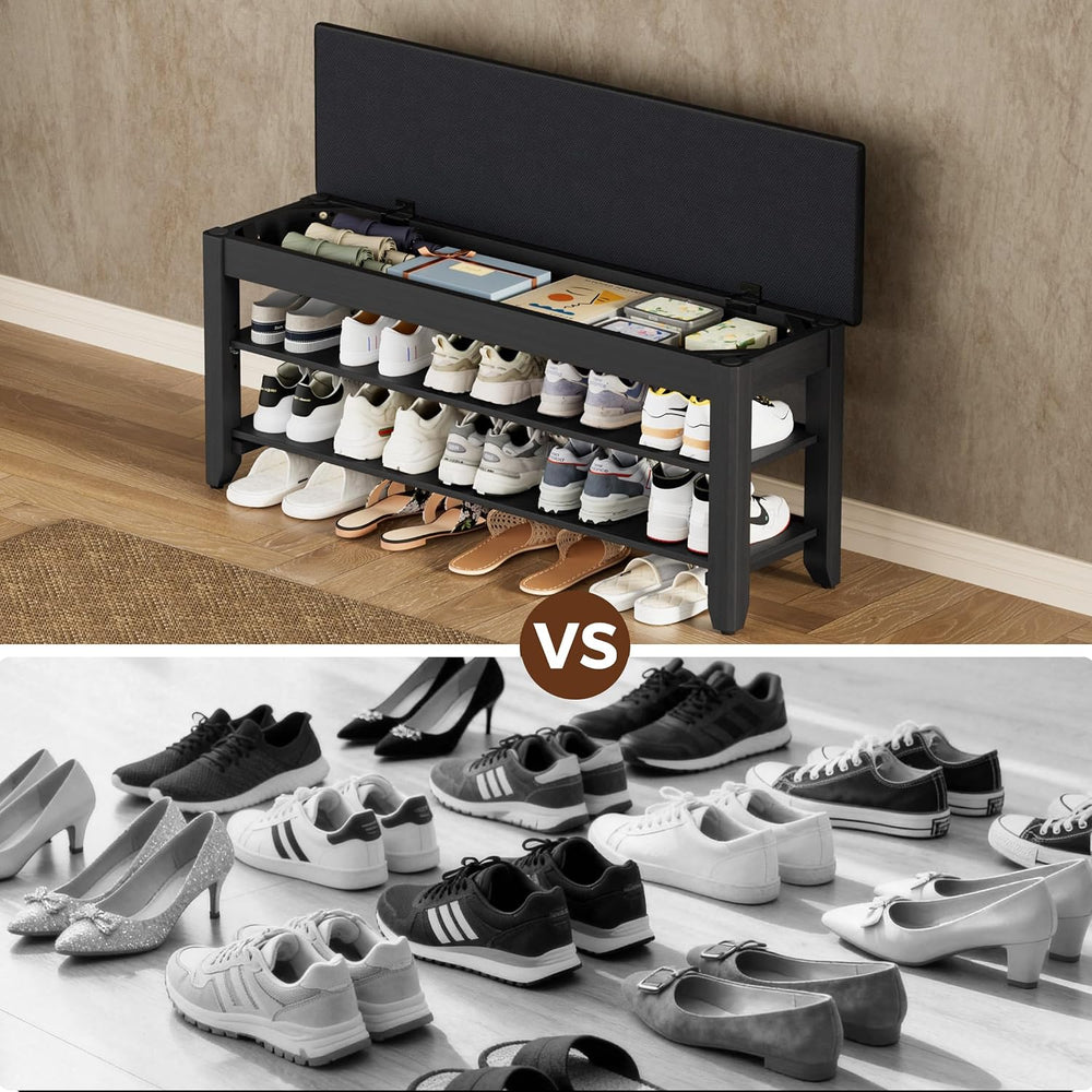 Homleke 39.4" Wide Solid Wood Shoe Rack Bench with Flip-Top Storage