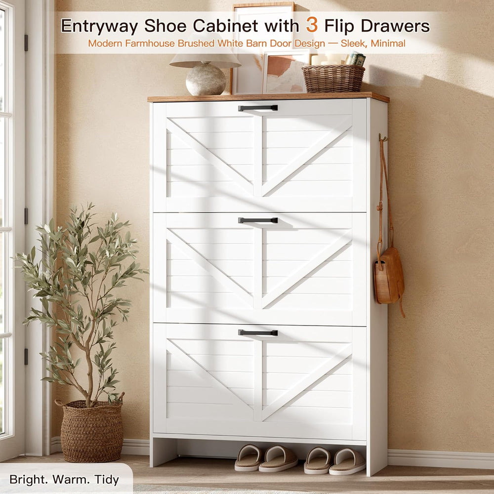 Nicetree Shoe Cabinet, 3 Flip Drawers & Adjustable Shelves, Ultra Slim Fr...