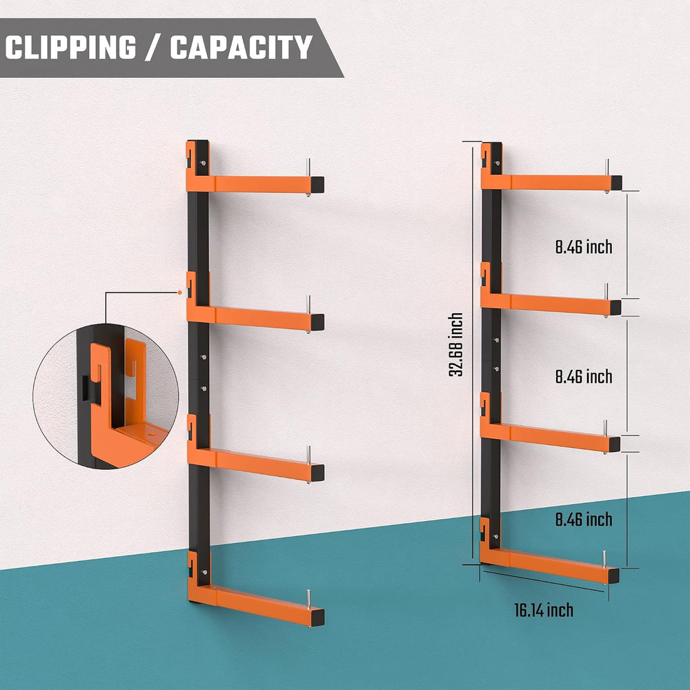 Lumber Storage Rack Wall Mount, Metal 8-Level Wood Storage Rack