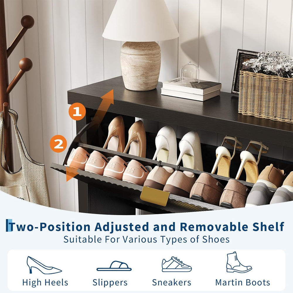 Garvee Fluted Shoe Cabinet Storage for Entryway with 2 Flip Drawers