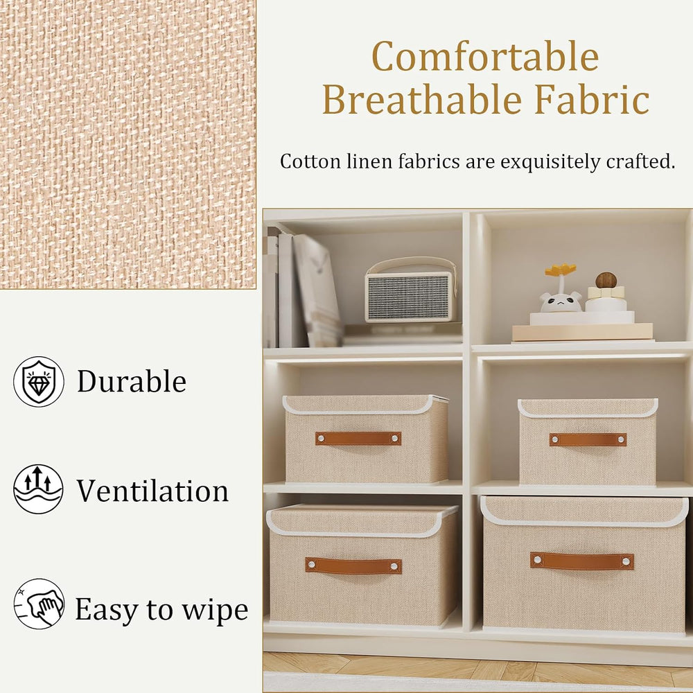 OUTBROS Fabric Storage Bins, Beige, 5 Pack 10.2 x 7.9 x 6.7 in
