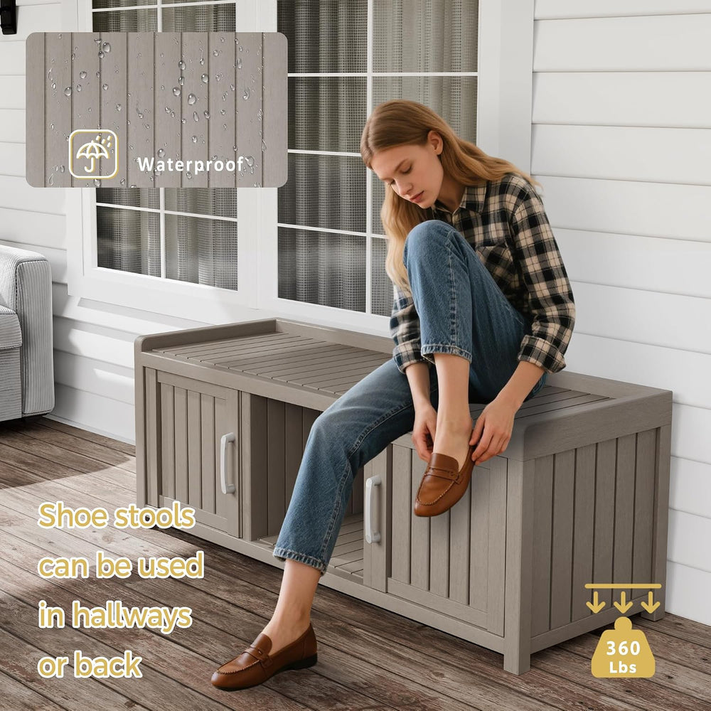 Storage Bench - Waterproof Resin Shoe Bench with Adjustable Shelves - Indoor ...