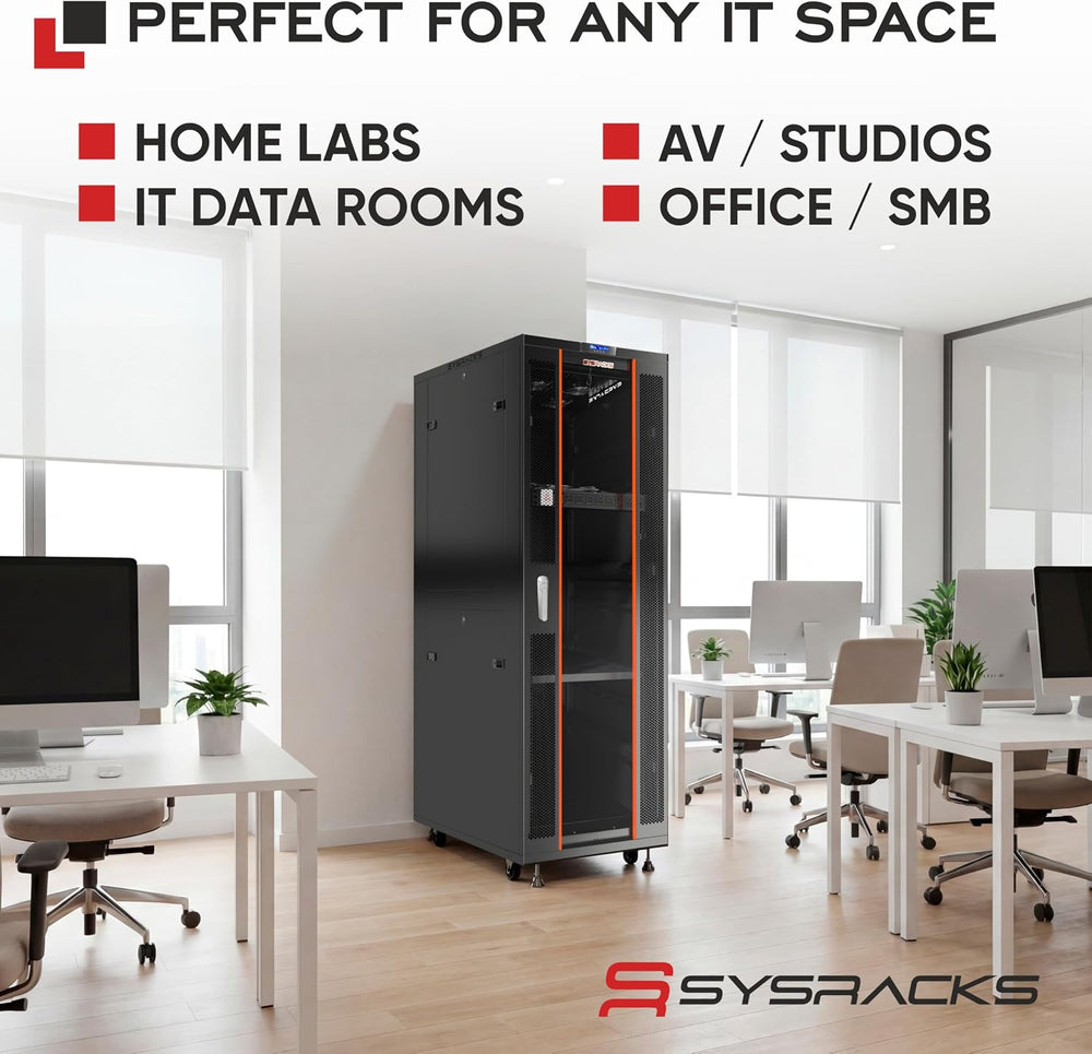 Sysracks 42U Server Rack Cabinet, 19” Floor Standing Enclosed Network Cabinet...