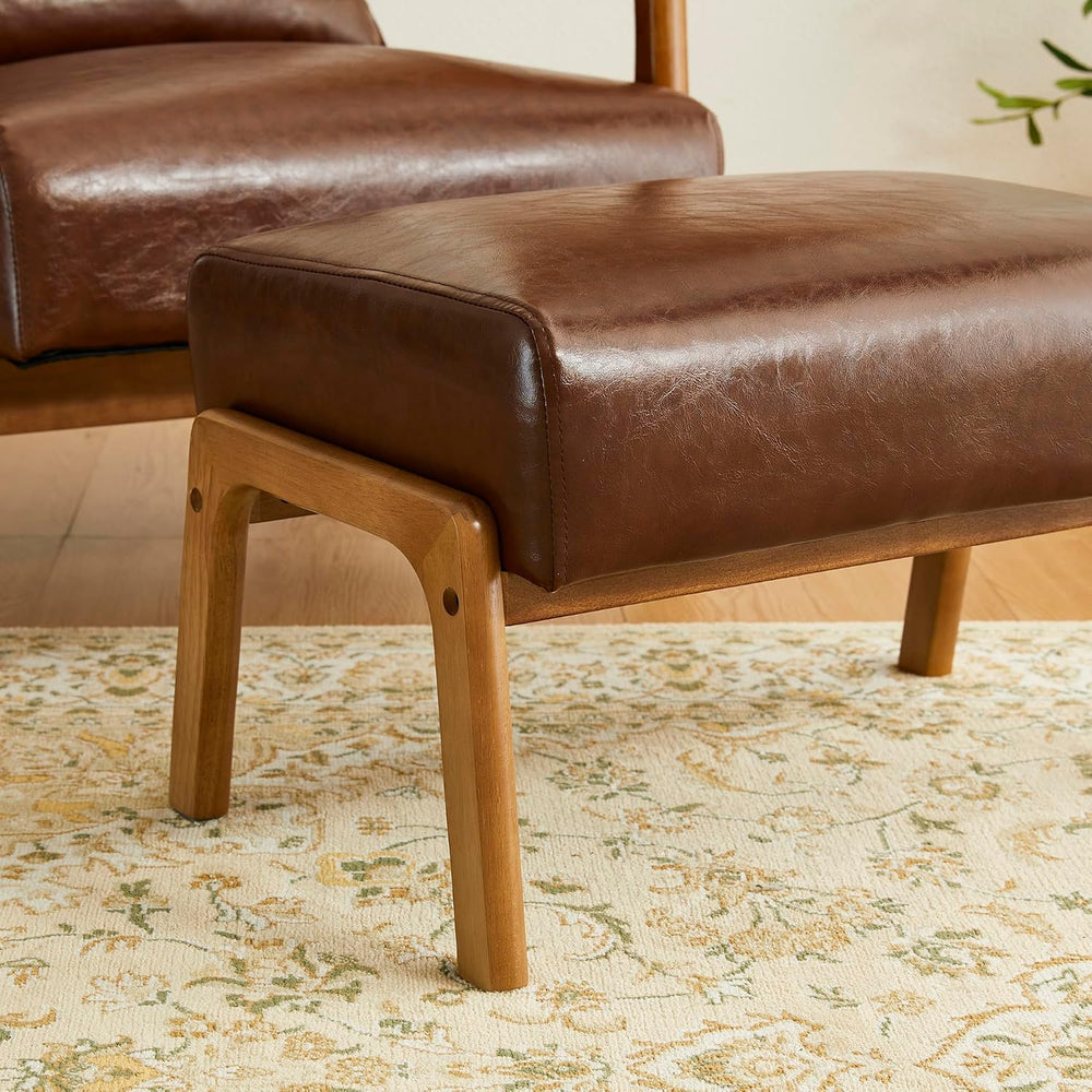 Glitzhome Rectangle Ottoman Bench, Modern Coffee Leatherette Footstool with W...
