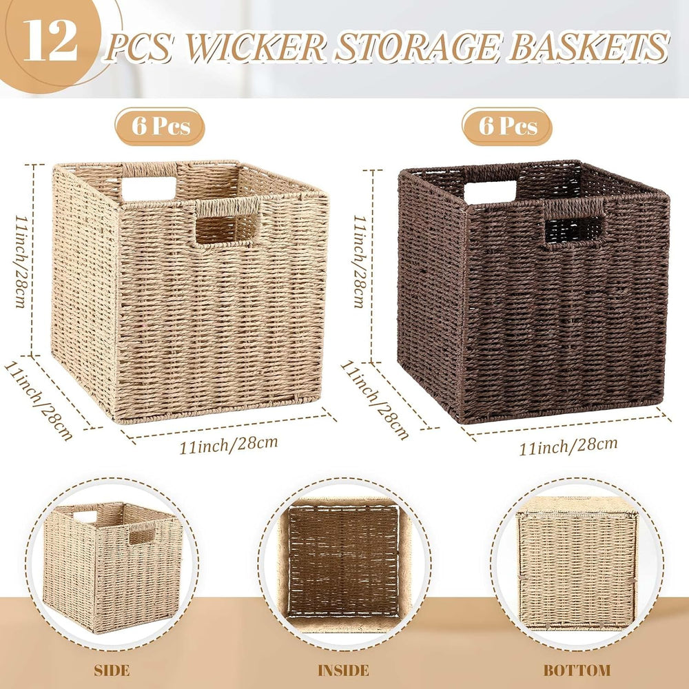 Vesici 12 Pcs Wicker Baskets for Organizing Wicker Storage Cube Storage Beige...