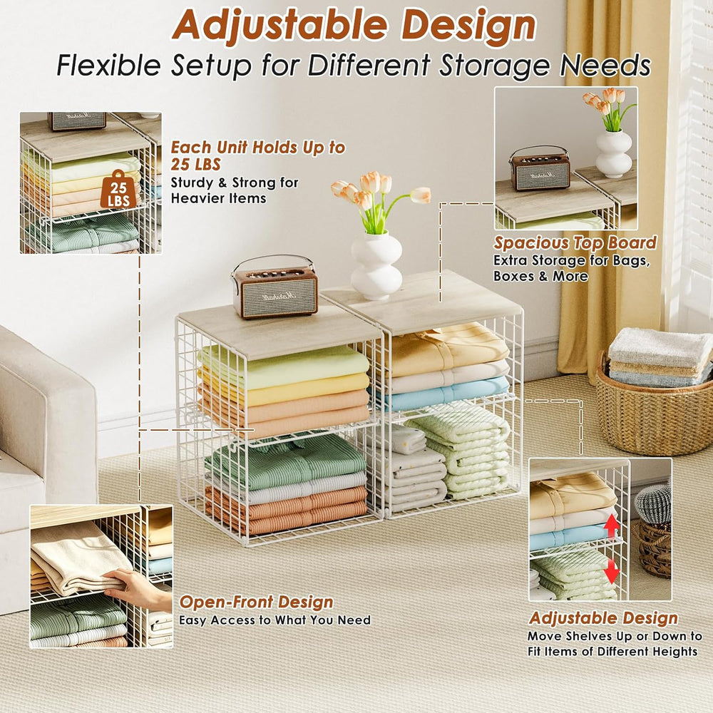 Hencawima 4 Pack Stackable Closet Organizers and Storage, Clothing Storage Sh...