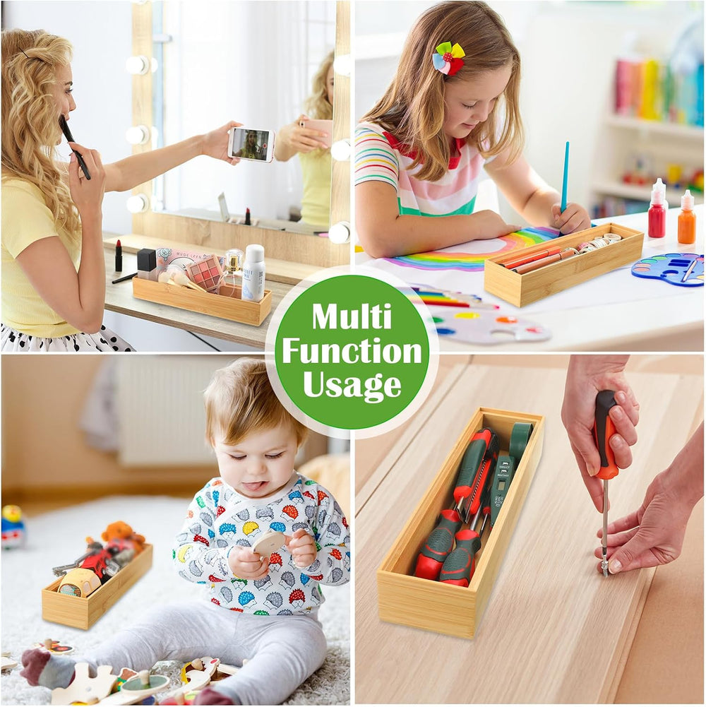 Kigley 8 Pcs Bamboo Drawer Organizer for Kitchen, 12x3x2 Inch, Wood