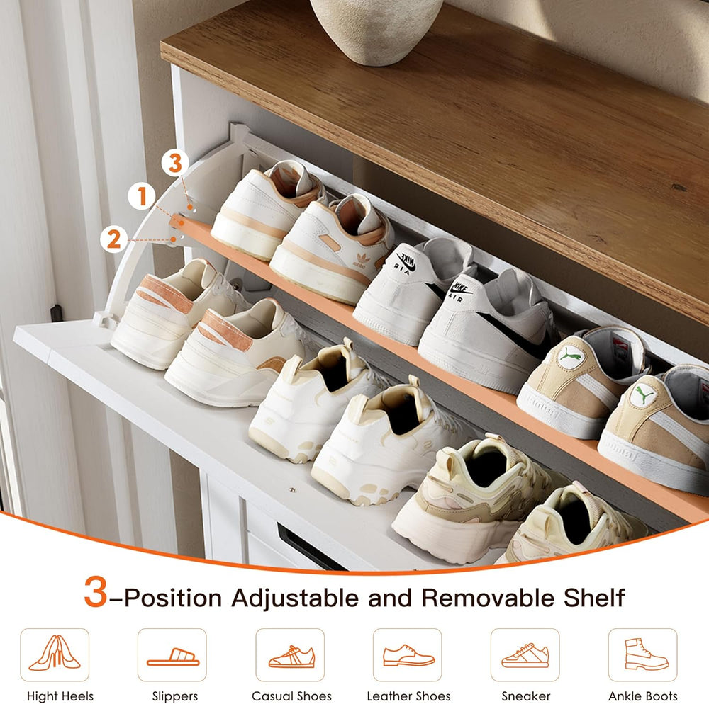 Nicetree Shoe Cabinet, 3 Flip Drawers & Adjustable Shelves, Ultra Slim Fr...
