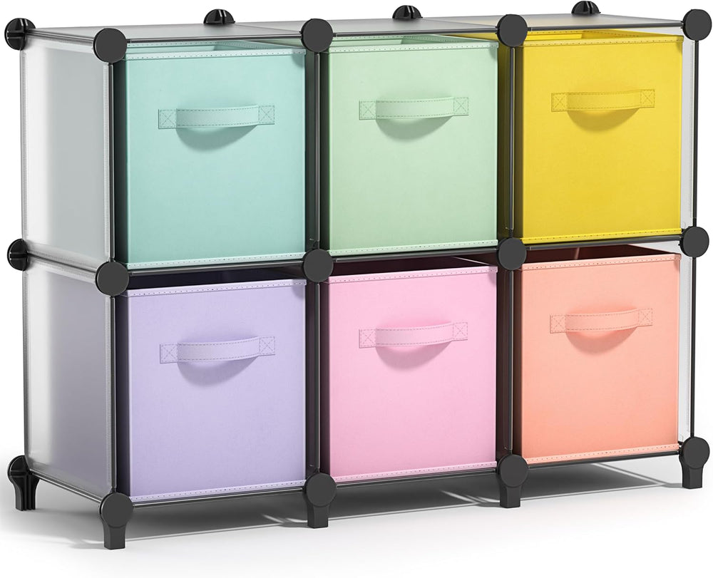 Sorbus 6 Cube Storage Organizer with 6 Fabric Bins (Clear)