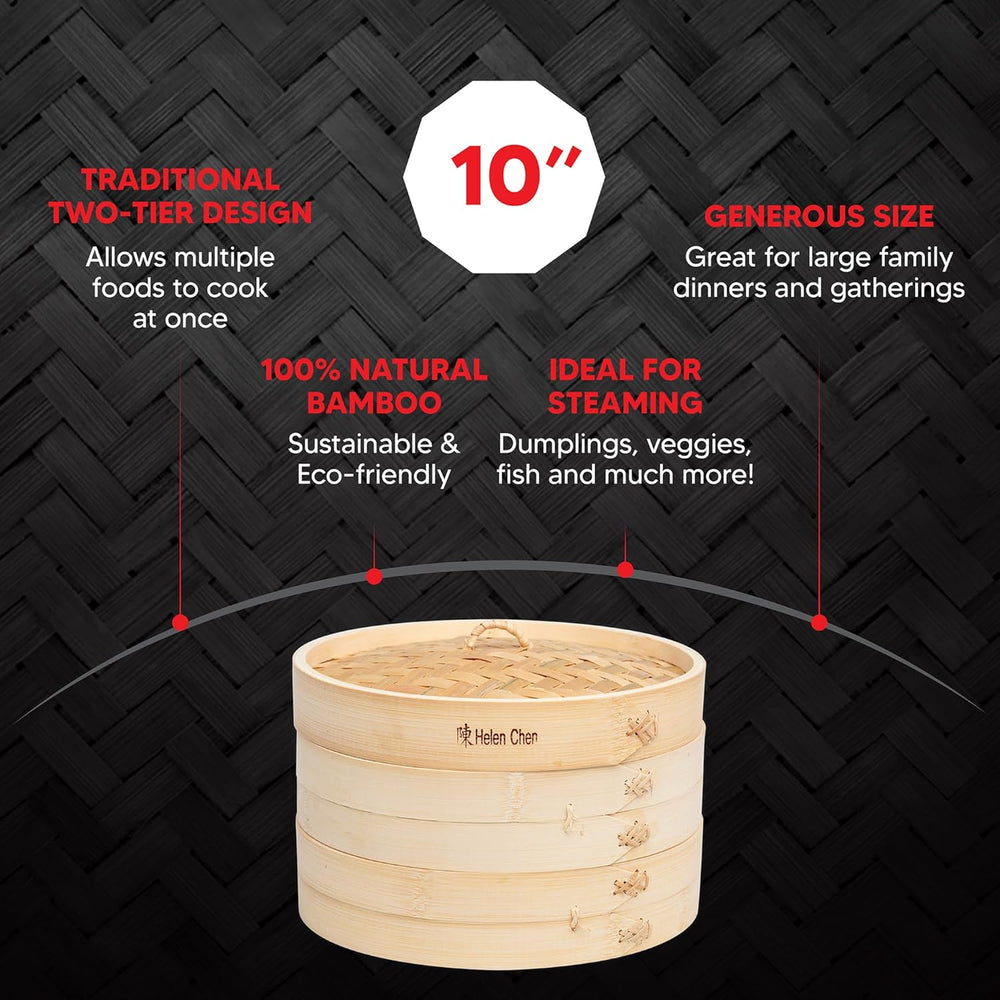 Helen's Asian Kitchen Bamboo Food Steamer with Lid - 100% Natural Bamboo ...