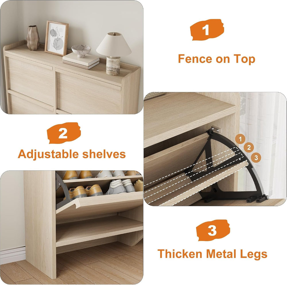 Shoe Cabinet for Entryway, Hidden Shoe Organizer with 4 Flip Drawers, Freesta...