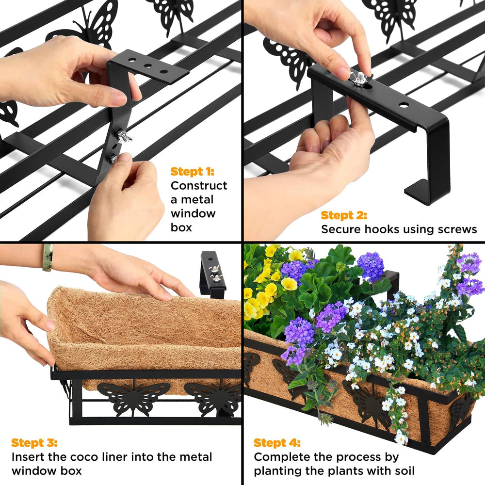 2-Pack 24IN Window Box Railing Hanging Planter Coco Liner Basket, S2