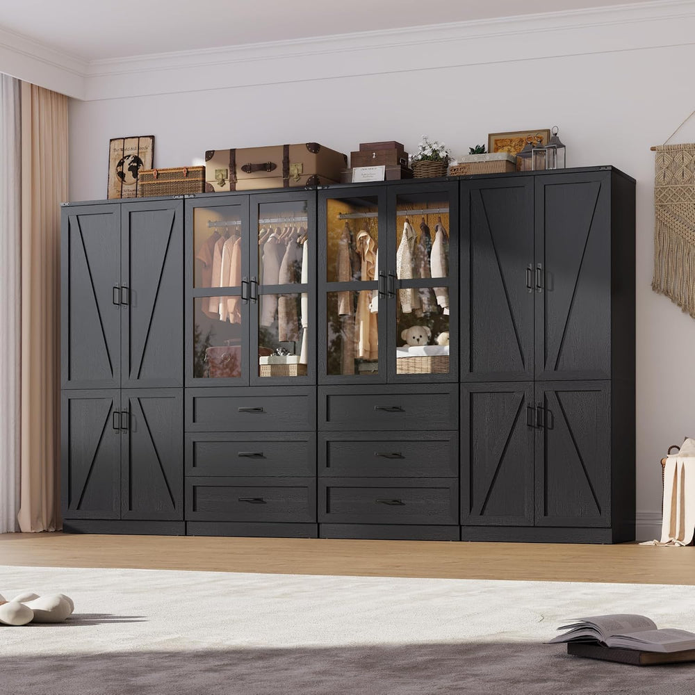 Hlivelood 75" Tall Farmhouse 8 Doors Armoire Wardrobe Closet with 6 Draw...