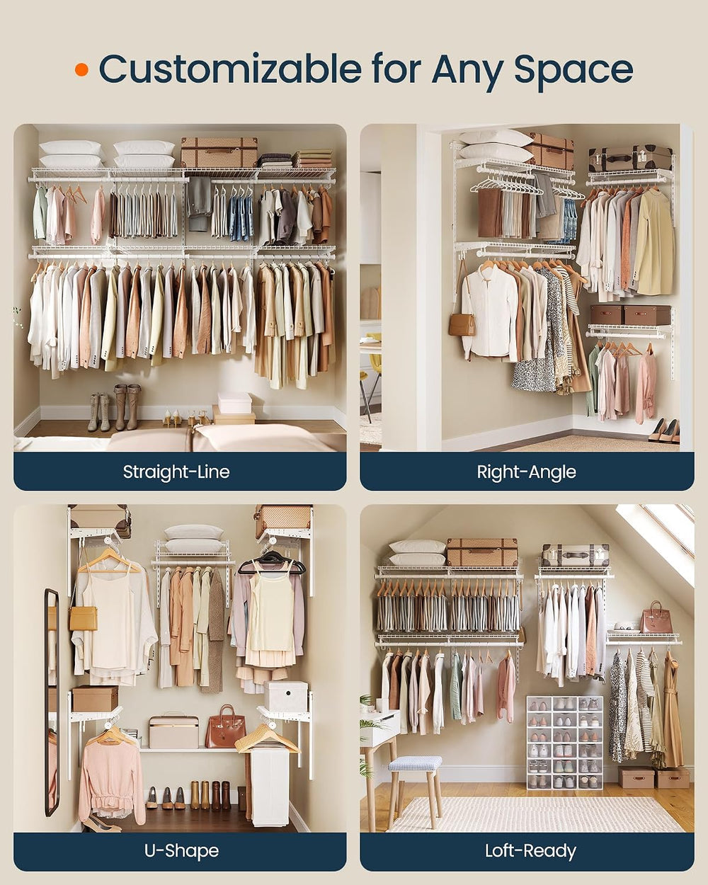 SONGMICS HOME Closet System, Closet Insert Organizer, 6-8 ft Closet Shelves