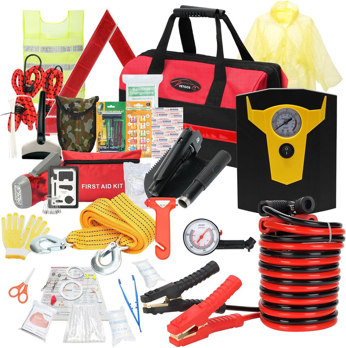 Emergency Roadside Kit for Car, Auto Vehicle Safety Kit, with Jumper Cables
