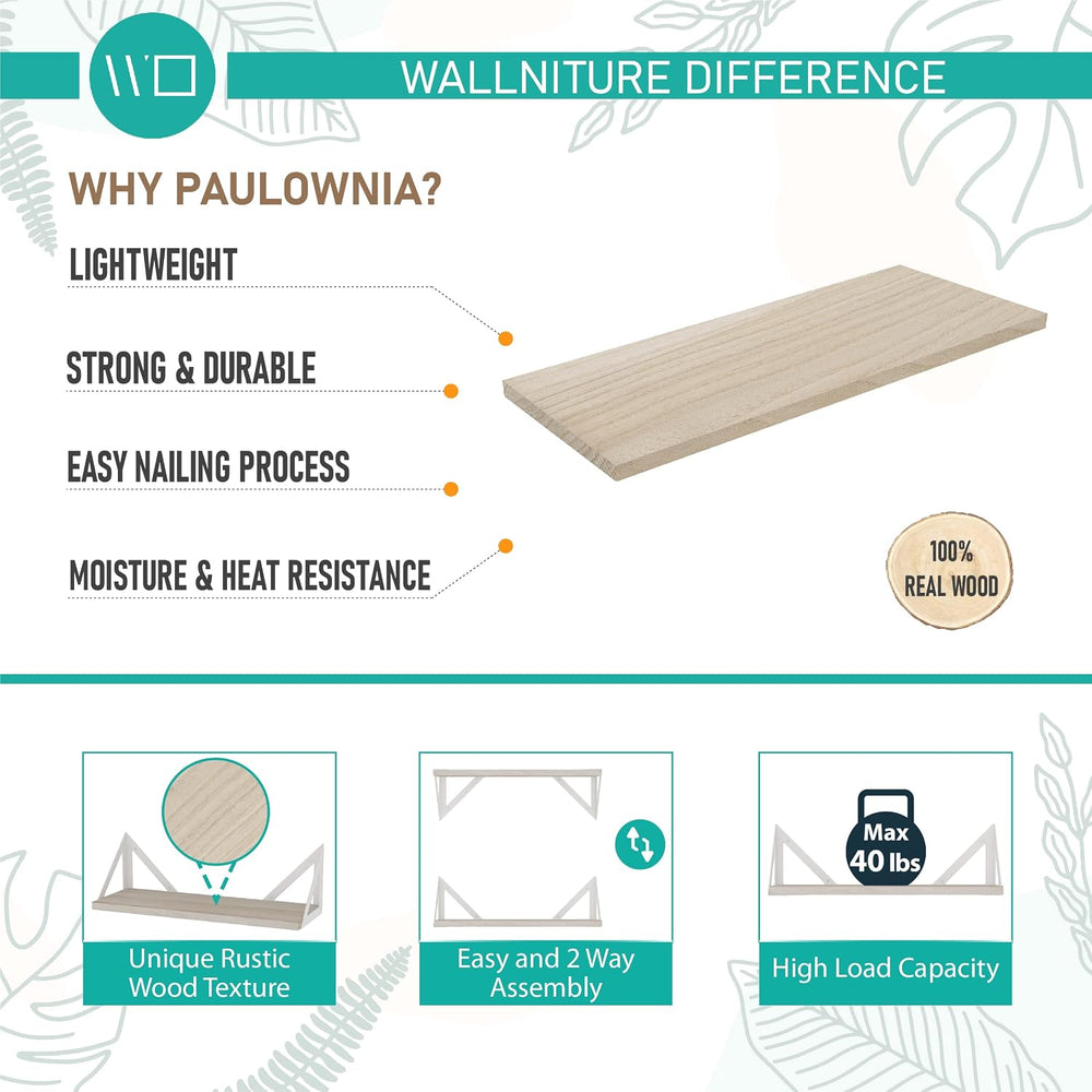 Wallniture Minori Floating Shelves for Wall Storage, Floating Bookshelf Set o...