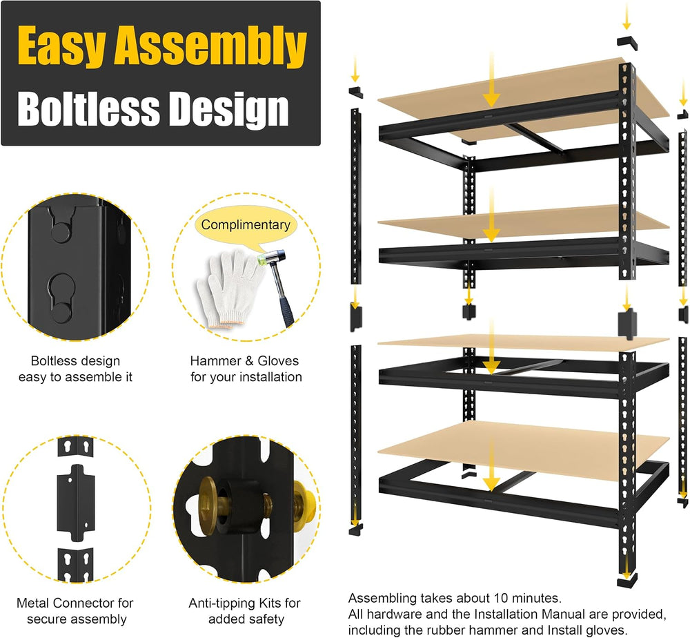 PrimeZone 40"W x 20"D x 59"H Garage Shelving, 4-Tier Storage S...