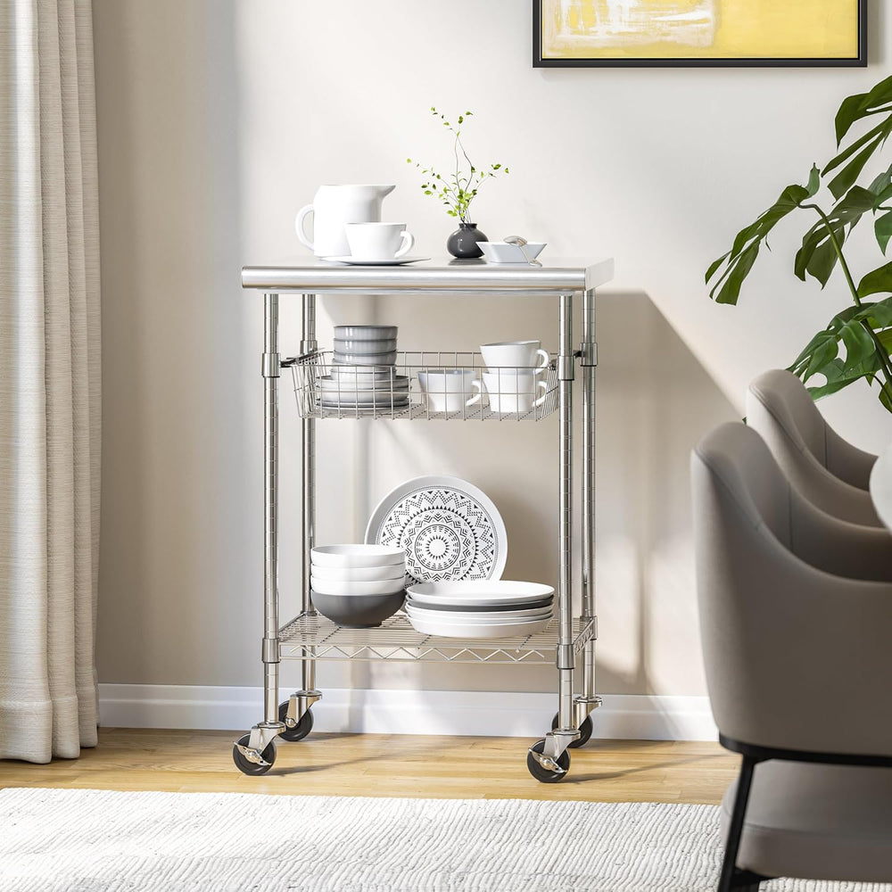 Stainless-Steel Commercial-Grade NSF-Certified Prep Table Cart, 24"W x 2...