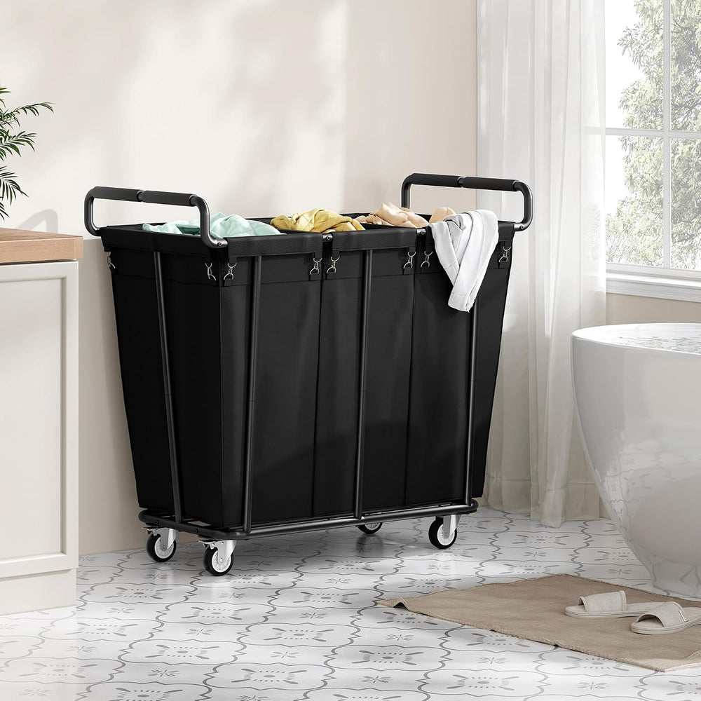 Gewudraw 3 Section Heavy Duty Laundry Sorter Cart with Wheels, 360L, Black
