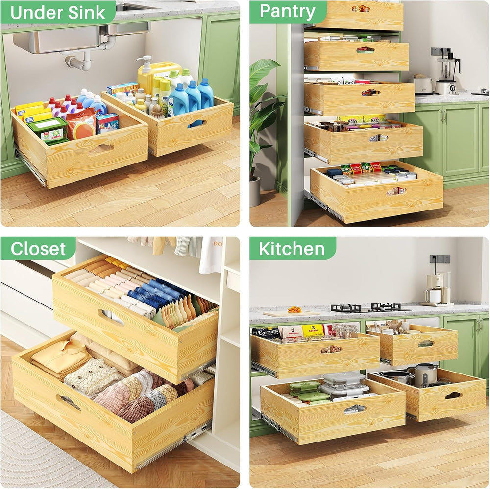Pull Out Cabinet Organizer, Soft Close Slide Out Solid Wooden Drawers(15&quot...