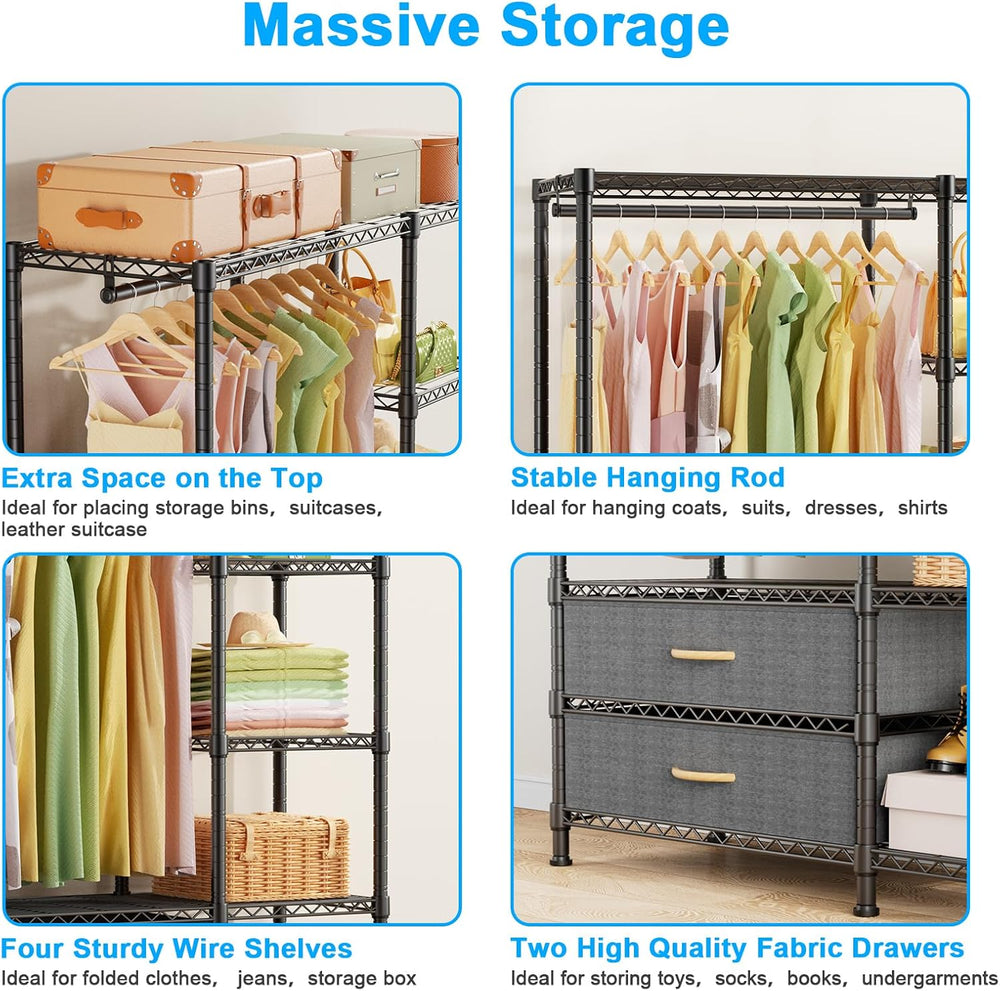 Ulif F3 Heavy Duty Clothes Rack（With Fabric Drawers）Freestanding Clothing Rac...