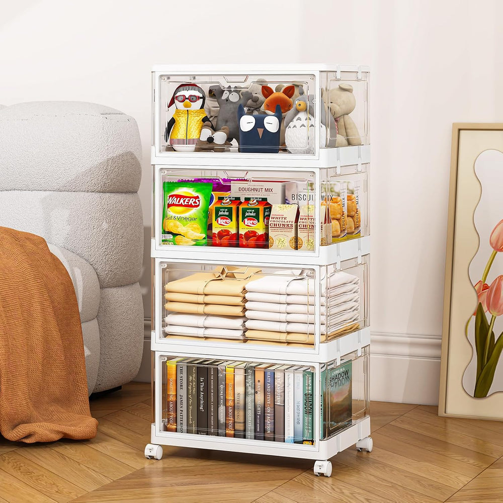4 Tier Plastic Storage Bins with Lid 23QT, Stackable Storage Containers with ...
