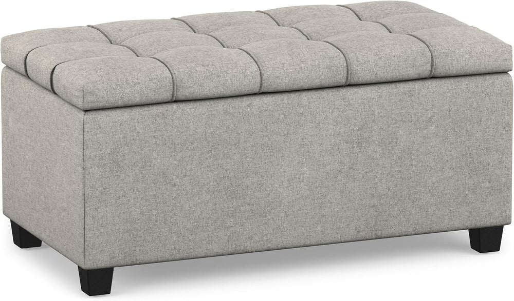 SIMPLIHOME Shiloh 48" Wide Vegan Leather Ottoman in Chestnut Brown