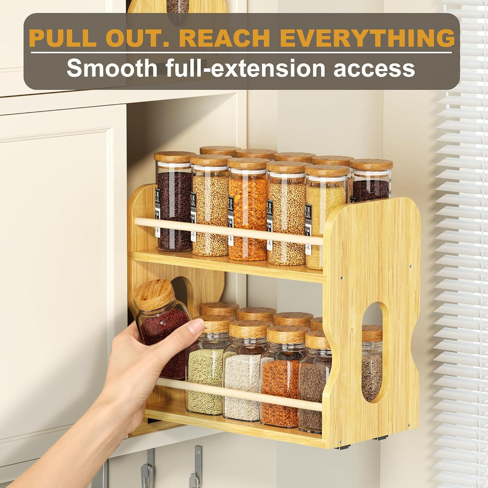 Bamboo Pull-Out Spice Rack for Cabinet, 5.12" Narrow 2-Tier Organizer