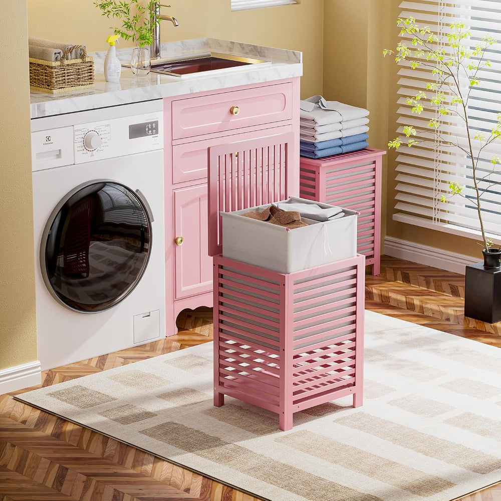 SMIBUY Double Laundry Hamper with Lid, 120L Bamboo Laundry Basket with Remova...