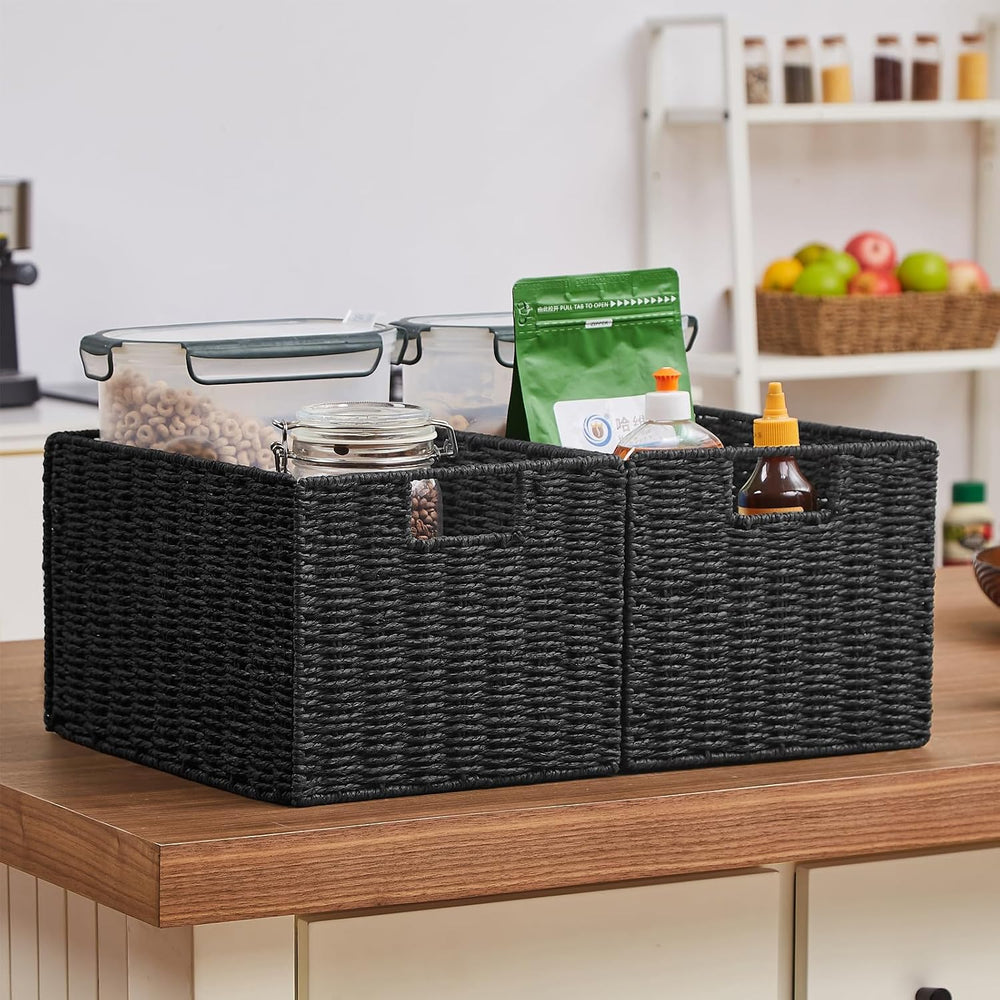 Vagusicc Wicker Storage Basket, Set of 2 Hand-Woven Paper Rope Wicker Basket,...