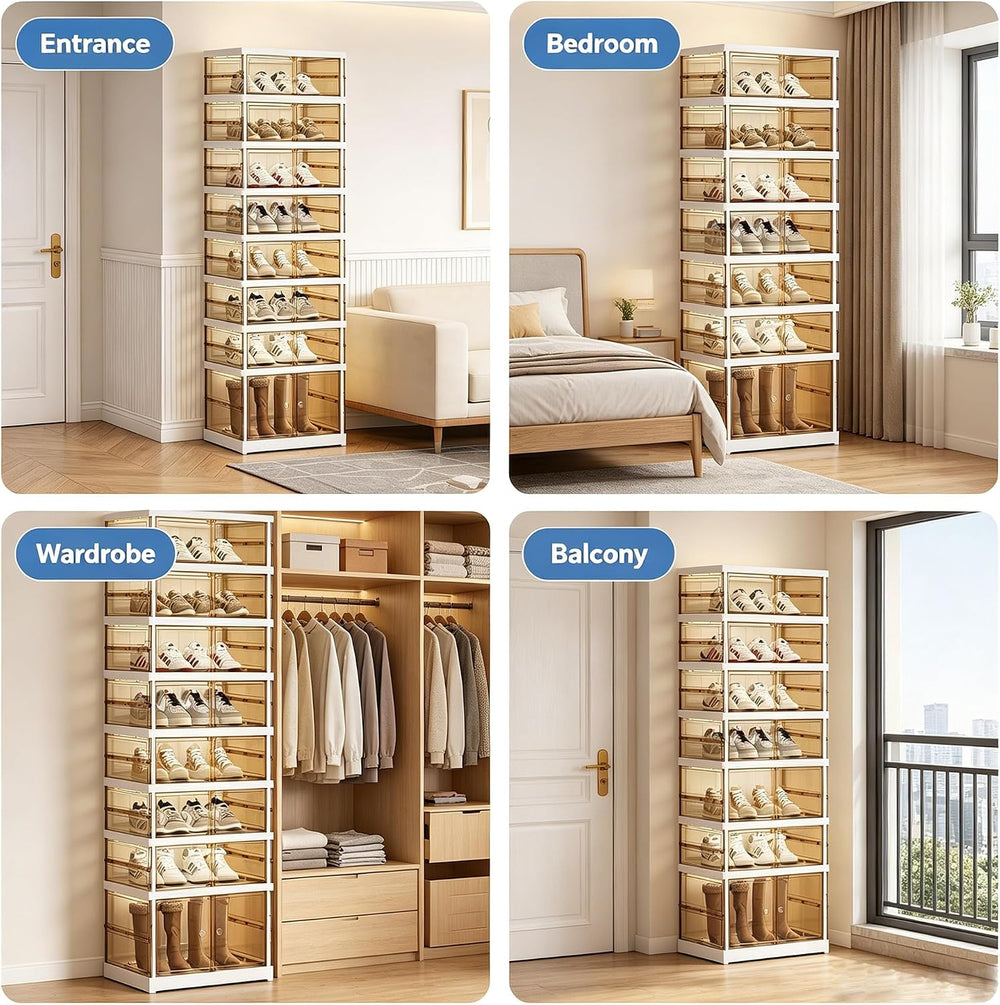 Foldable Shoe Cabinet, 9-Tier Rolling Rack with Magnetic Doors, 18 Pairs