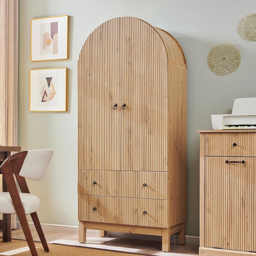 IFBUY 71" Tall Arched Bathroom Storage Cabinet, Modern Fluted Cabinet St...