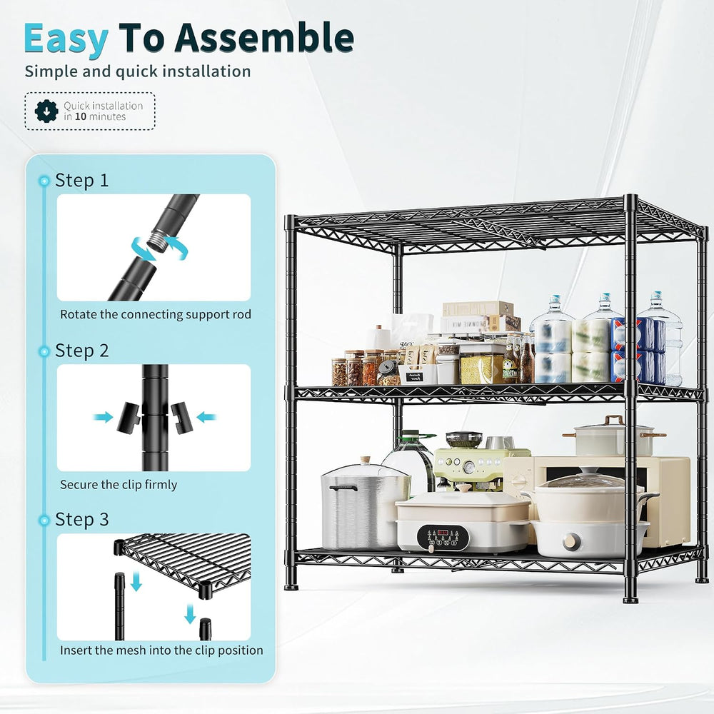 DurayLoly Adjustable 3-Tier Heavy Duty Metal Shelving, Wire Storage Rack