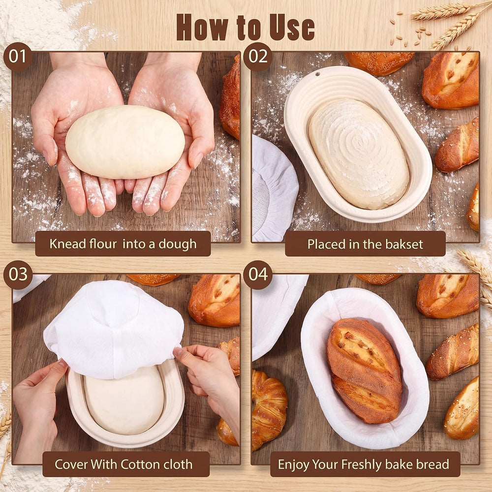4 Pack Banneton Bread Proofing Basket Wood Pulp, Beige, Oval