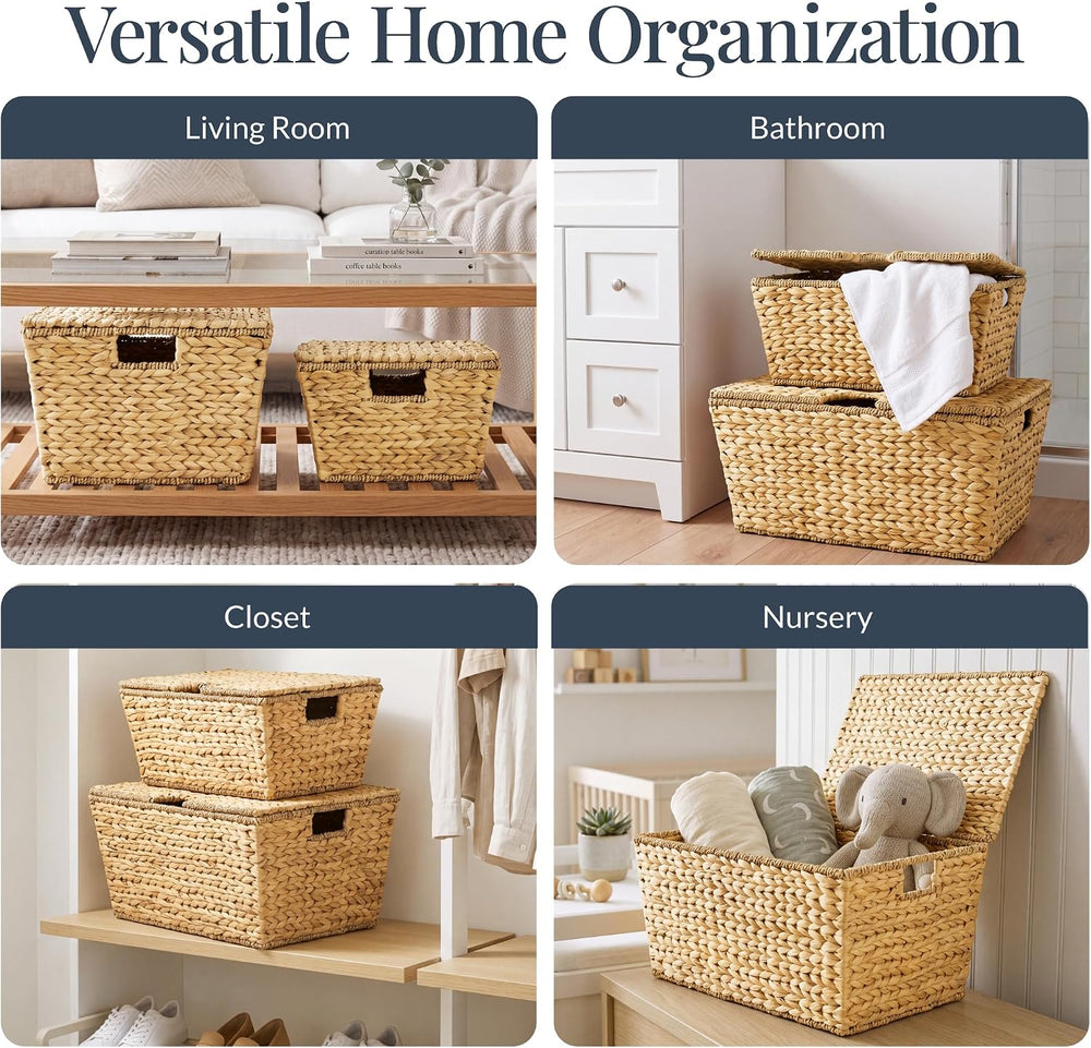 Best Choice Products Set of 2 X-Large & Medium Woven Storage Baskets W/Li...