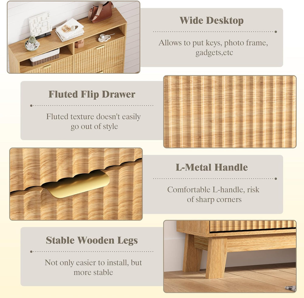 HUANLEGO Shoe Cabinet Storage for Entryway with 4 Flip Drawers, Fluted Narrow...