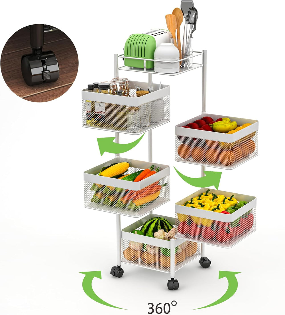Fruit Basket for Kitchen No Assembly,Rotating Kitchen Storage Rack,Bathroom S...