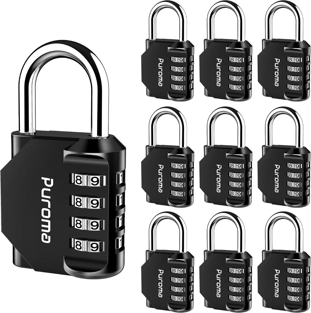 Puroma 10 Pack Combination Lock Locker 4 Digits Combo Padlock Gym Black