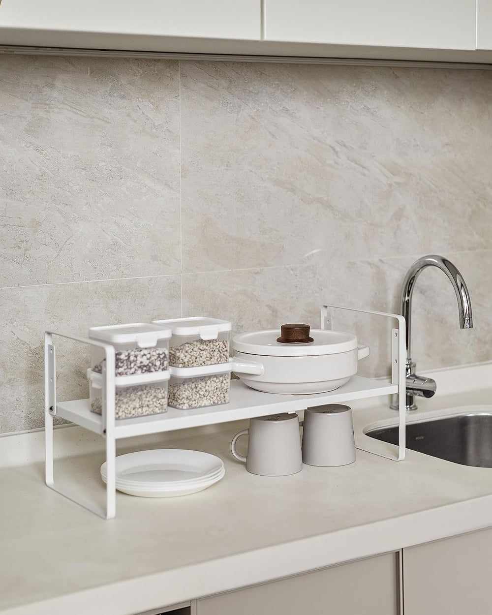 Nxconsu Cabinet Shelf Riser, Adjustable Cabinet Organizer, 10.3" Deep White