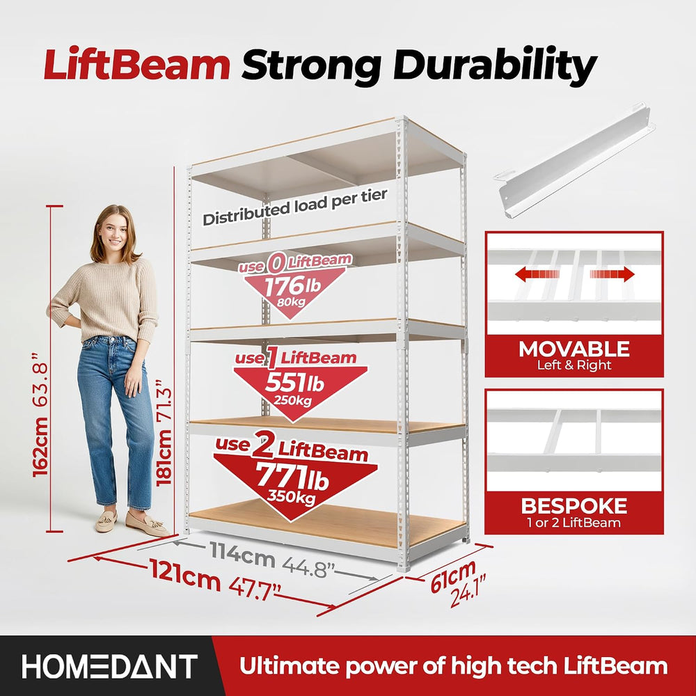 HOMEDANT 47.7" W Deep 5 Tier Heavy Duty Garage Shelving Adjustable Metal...