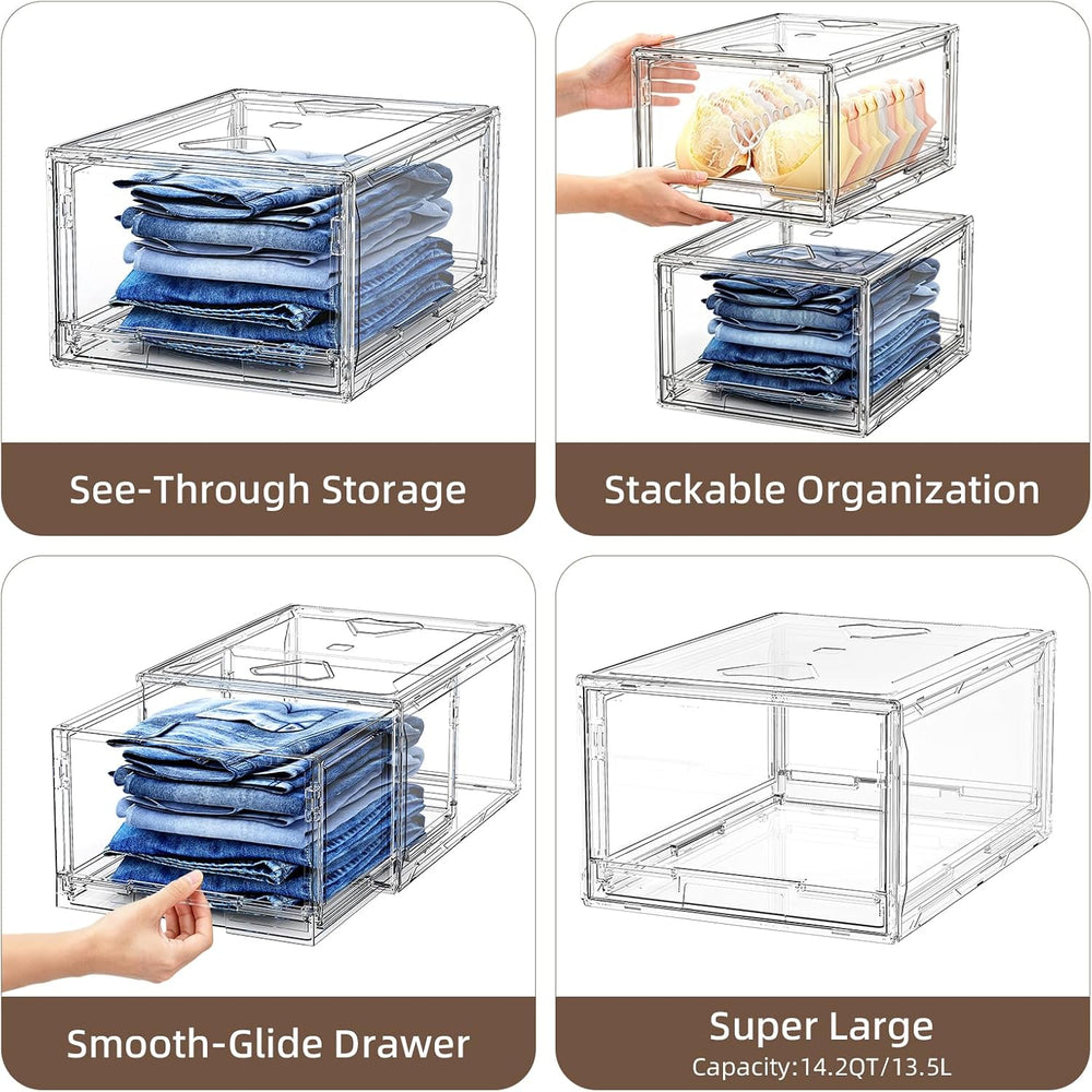 Large Clear Stackable Storage Drawer Organizer for Closet, 3 Pack
